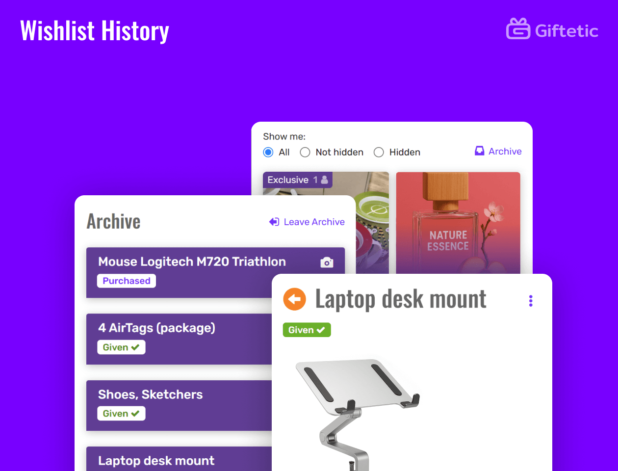 Wishlist History feature of Giftetic