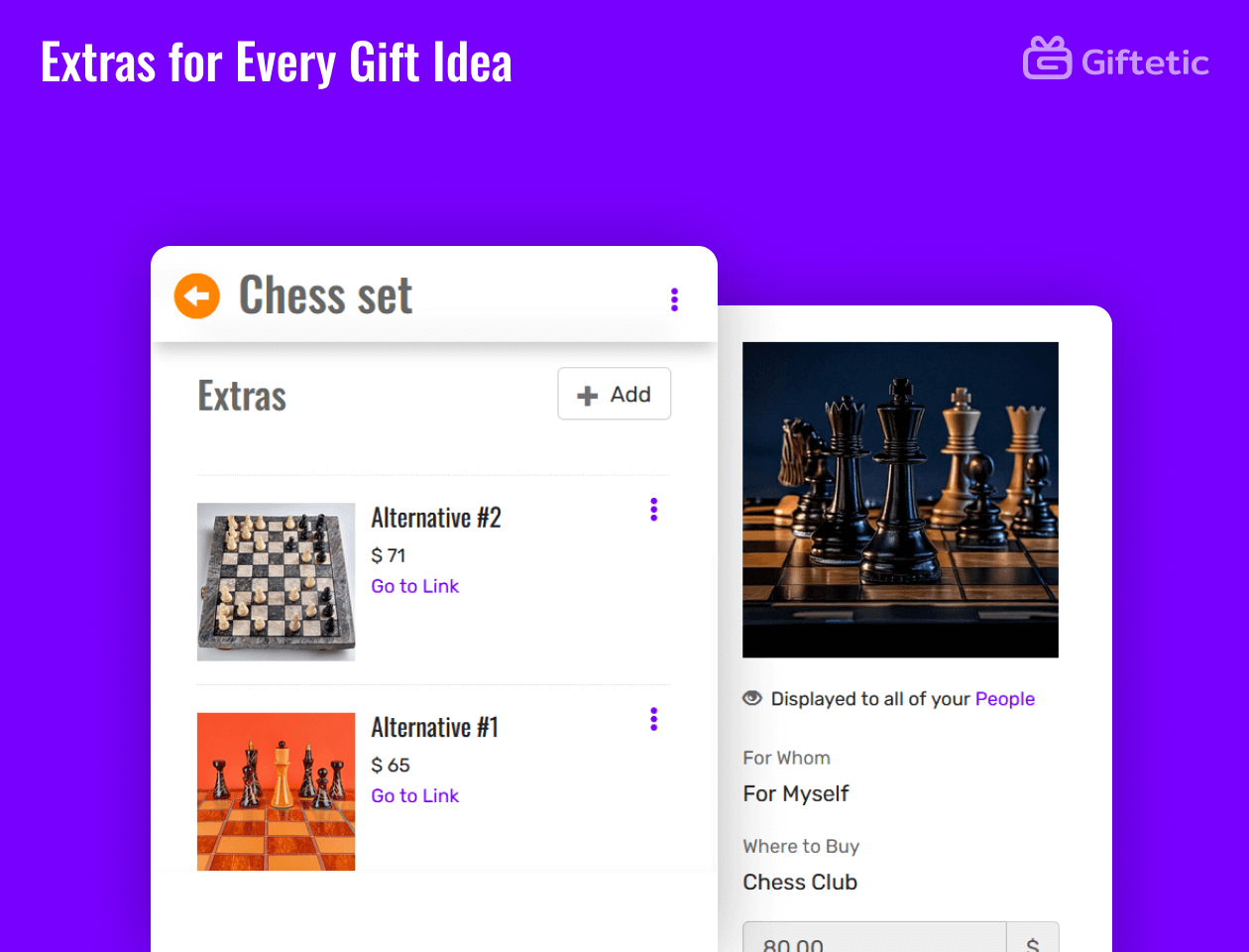 Extras for Every Gift Idea feature of Giftetic