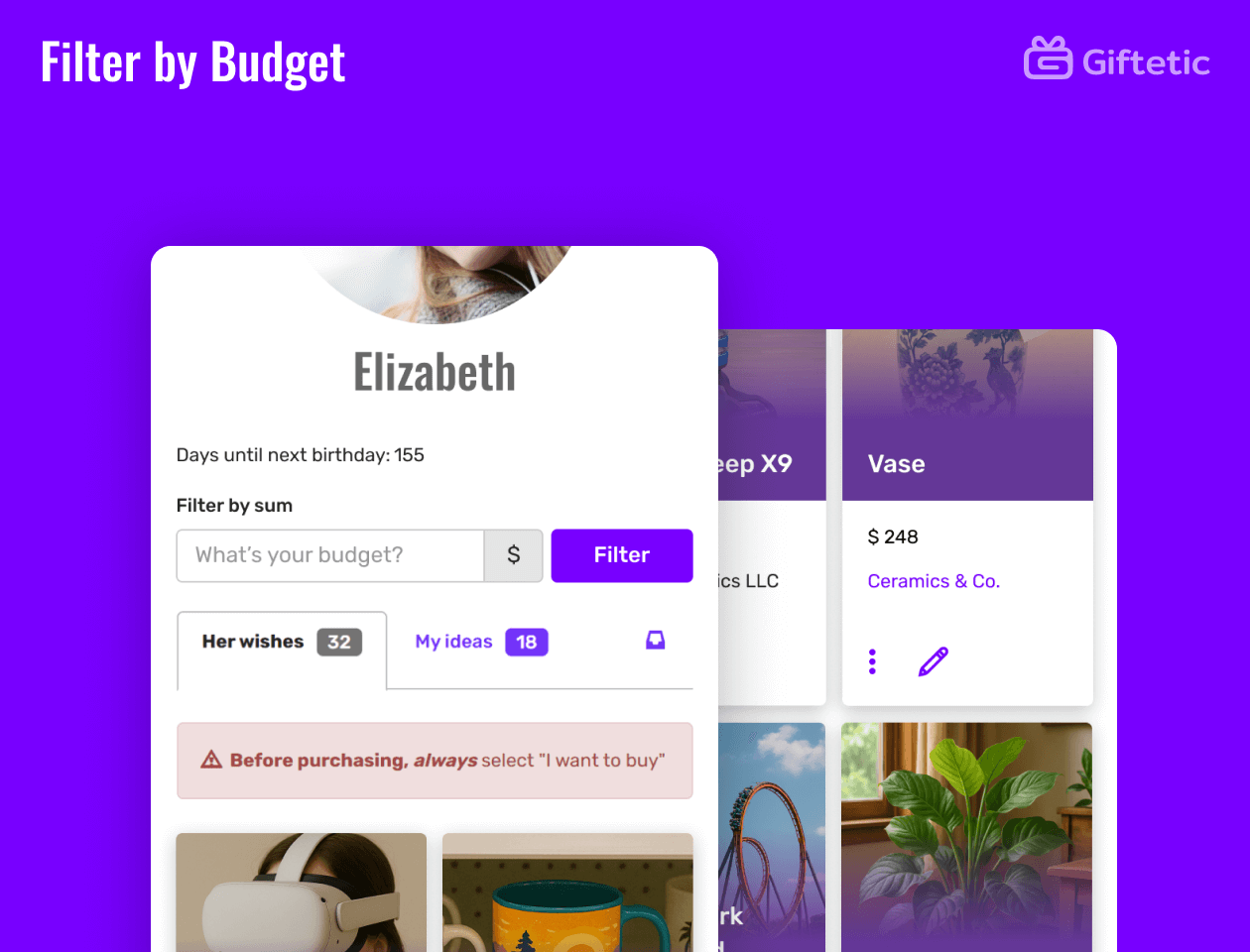 Filter by Budget feature of Giftetic